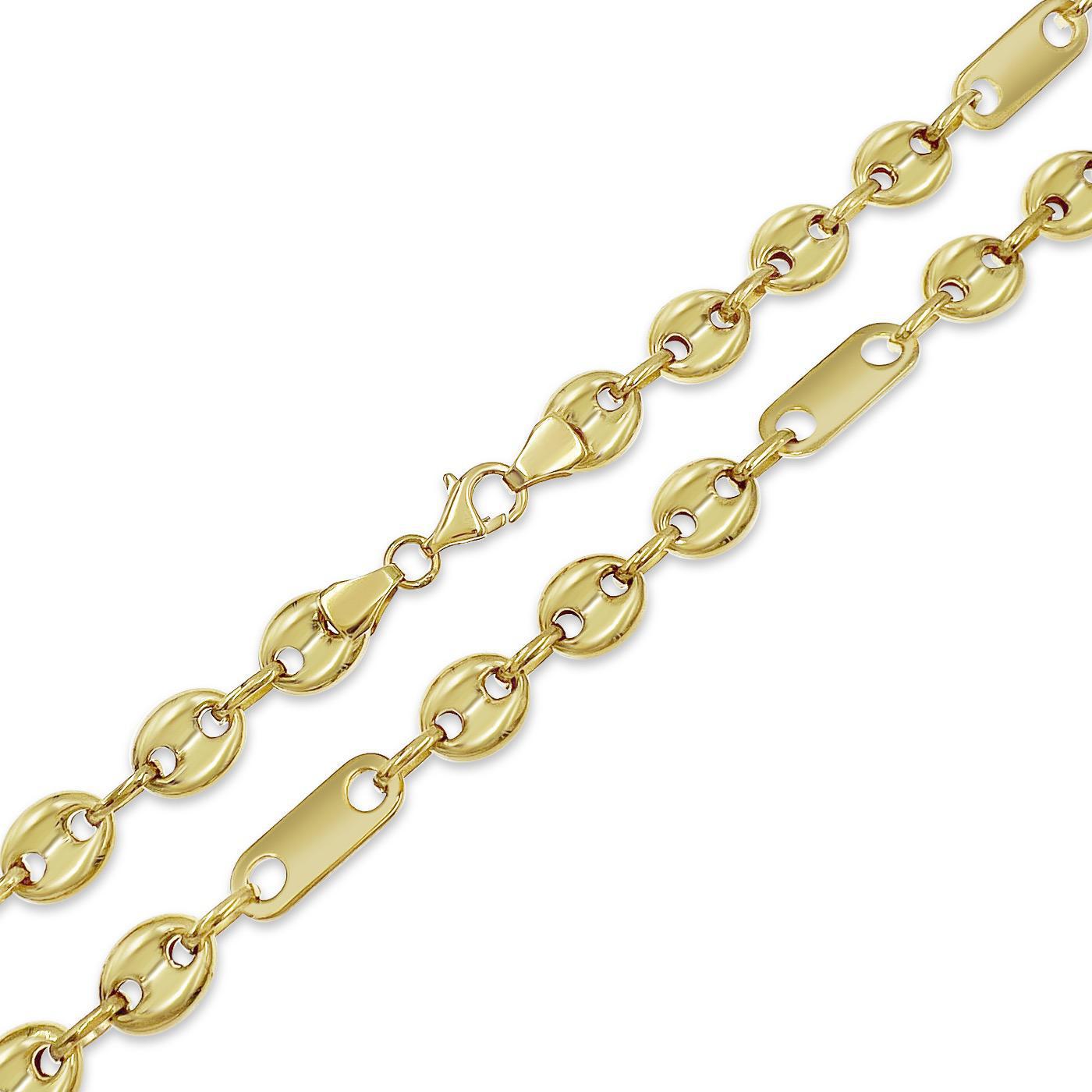 10k Yellow Gold Puff Mariner Anchor Link Chain Necklace 8mm