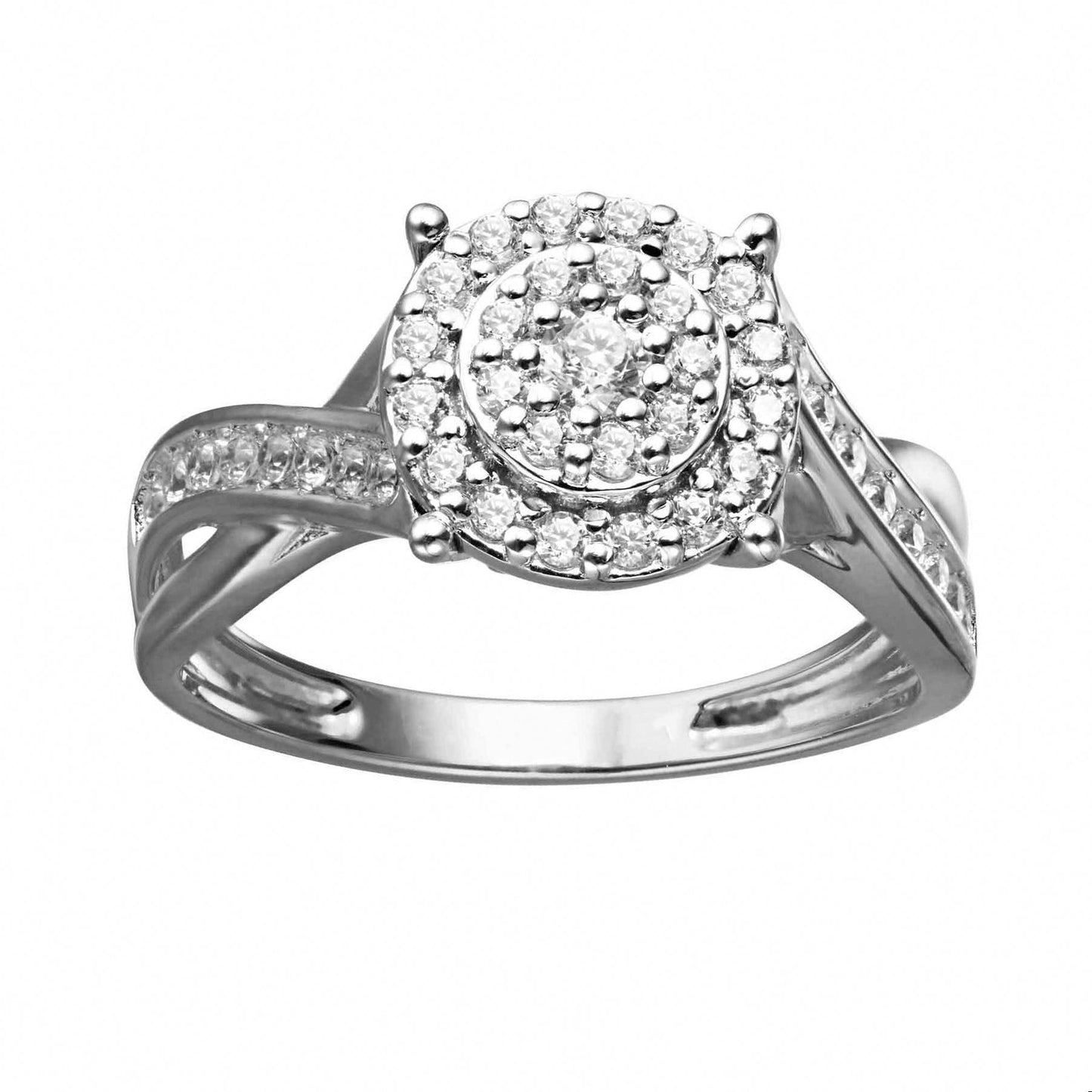 0.50ctw Diamond Round Cluster Twisted Engagement Ring Band 10k White Gold