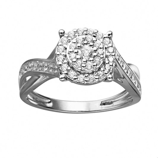 0.50ctw Diamond Round Cluster Twisted Engagement Ring Band 10k White Gold