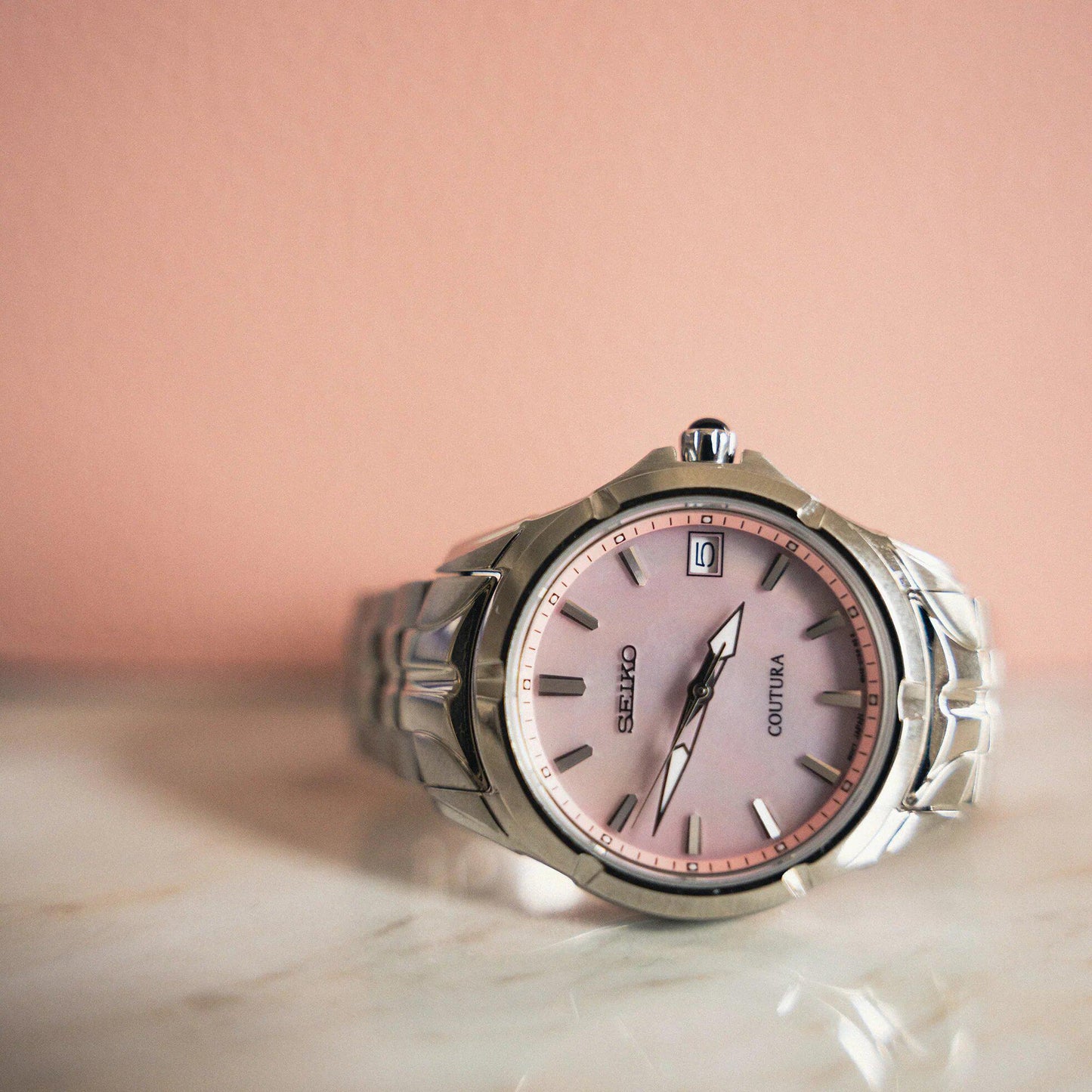 Seiko Coutura Mother of Pearl Pink Dial Watch SUR585