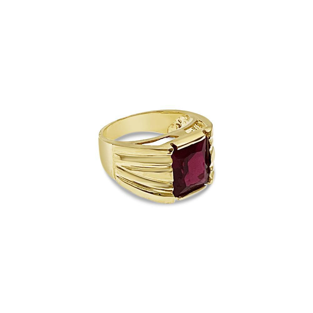 10k Yellow Gold Square Solitaire Simulated Ruby Men's Signet Pinky Ring