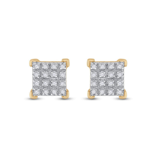 Diamond Square Stud Earrings 10K Yellow Gold
