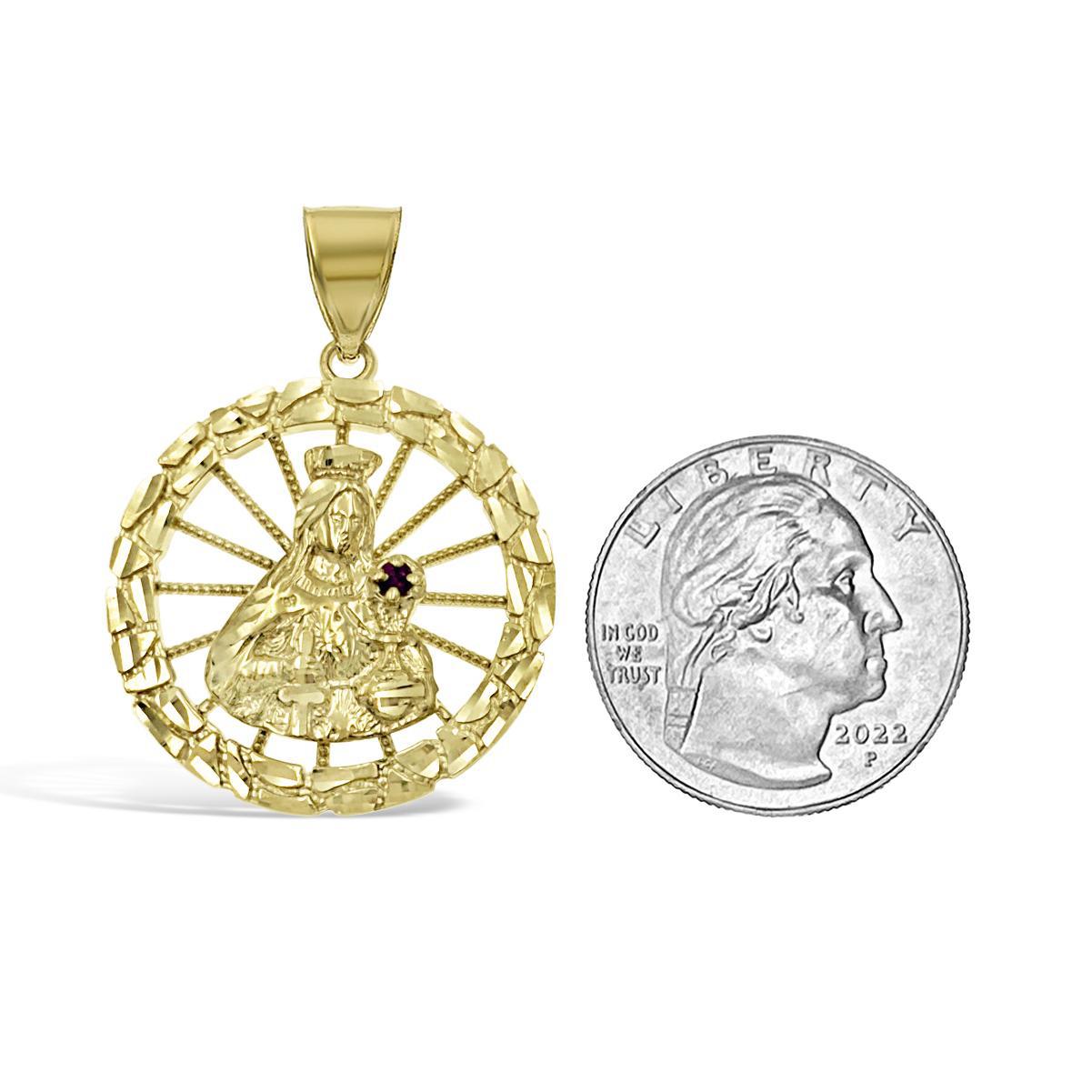 Santa Saint Barbara Pendant Charm 10k Yellow Gold Simulated Ruby 1.6 inch