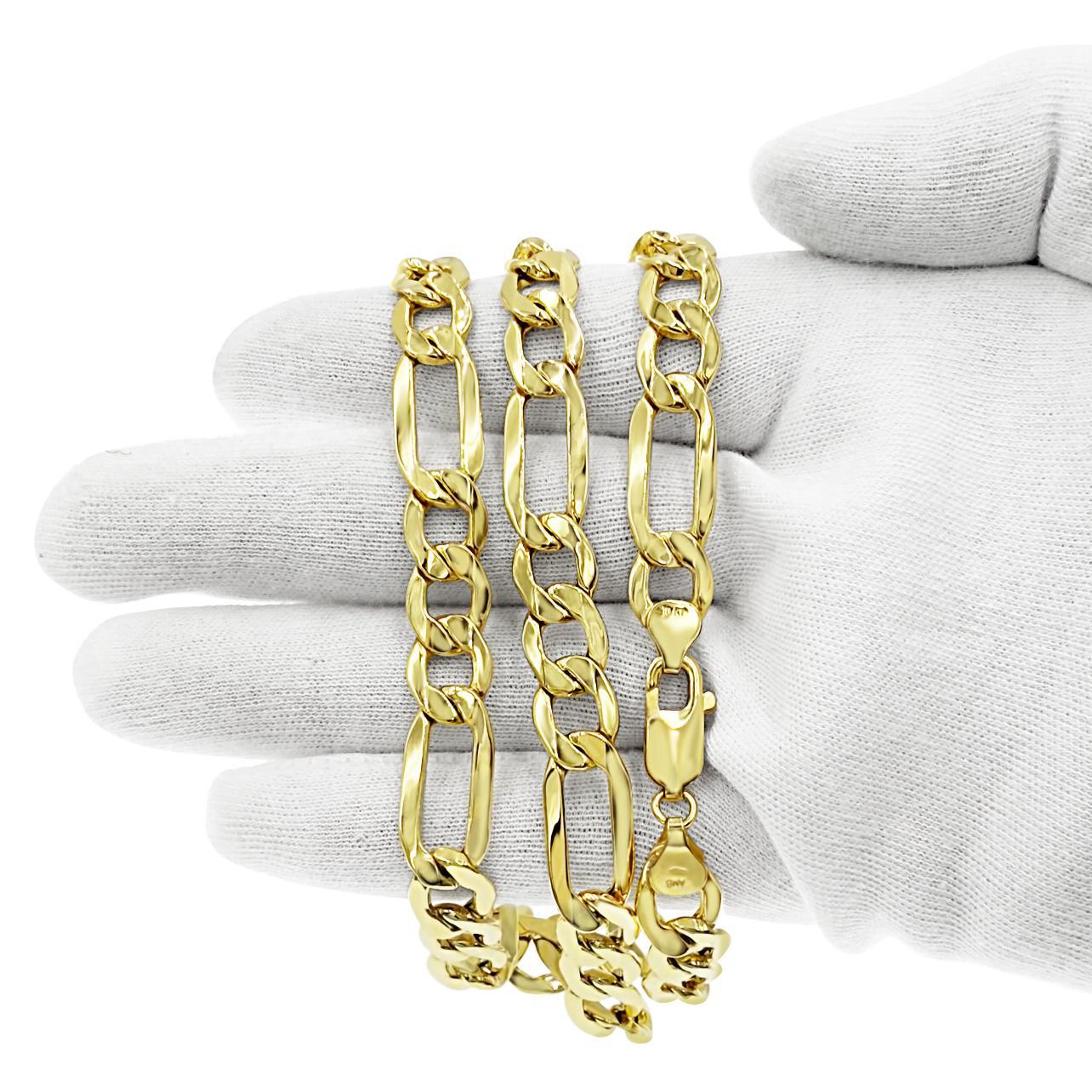 Figaro Link Chain Mens Necklace 9.5 mm 10k Yellow Gold