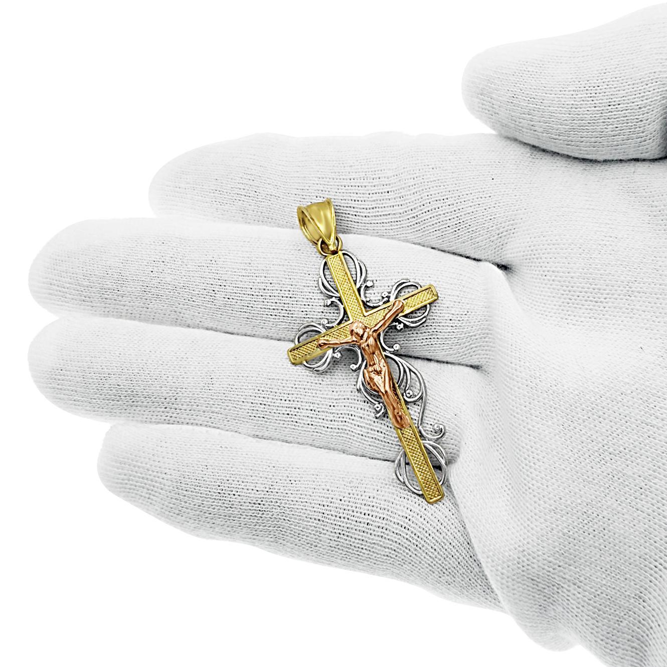 Cross Jesus Crucifix Pendant 10k Yellow White Rose Gold Charm 2 inch