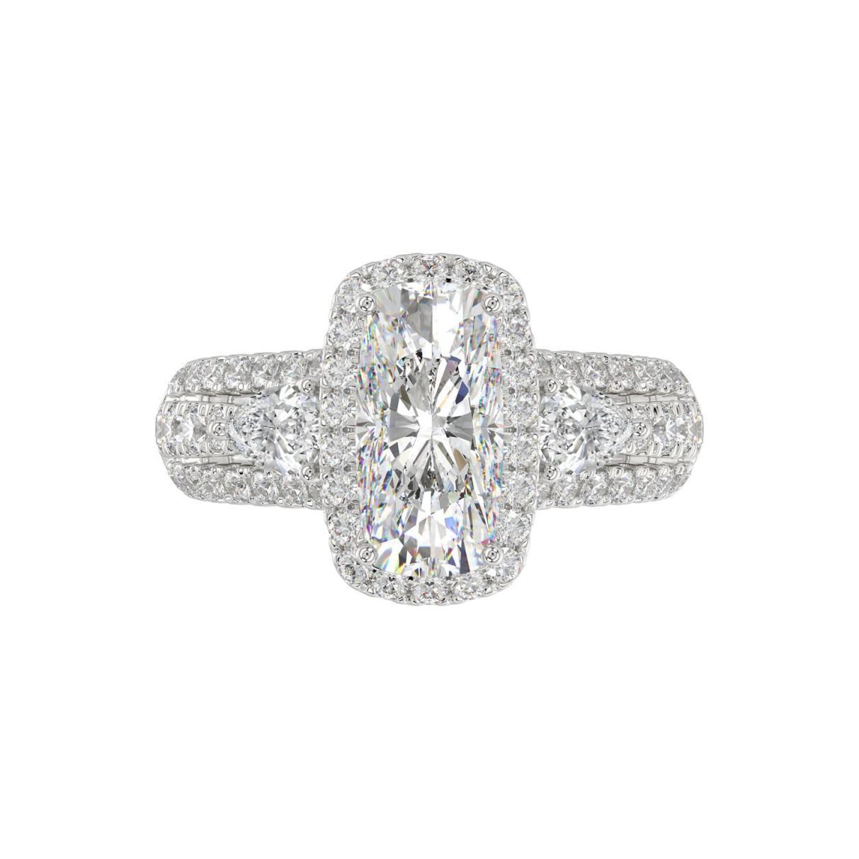 3.5 cttw Lab Grown Cushion Pear Diamond Pink Internal IGI 950 Platinum Ring