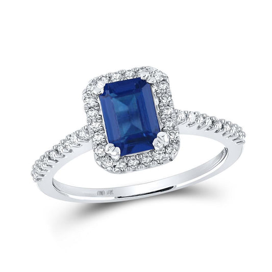 1.77cttw Blue Lab Created Sapphire Diamond Halo Engagement Ring 10k White Gold