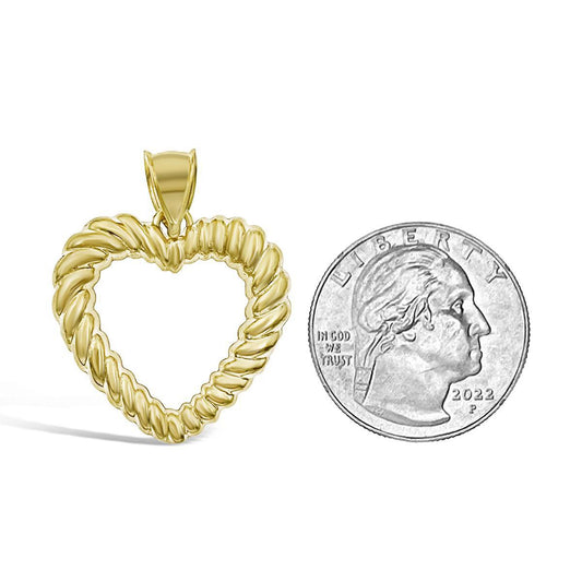 Open Heart Twisted Rope Pendant 10K Yellow Gold