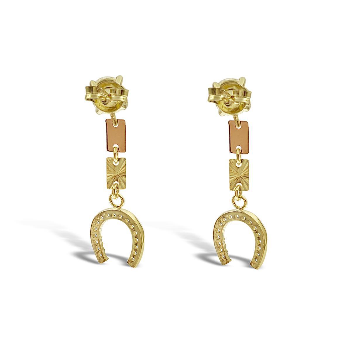 14k Gold Horse Shoe Drop Dangle Earrings Stud