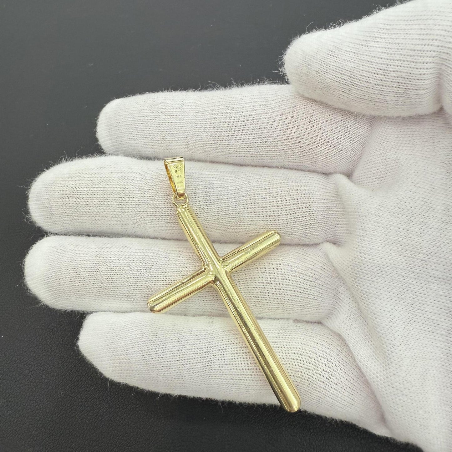 Cross Plain Pendant Charm 925 Sterling Silver Gold Plated 2.3"