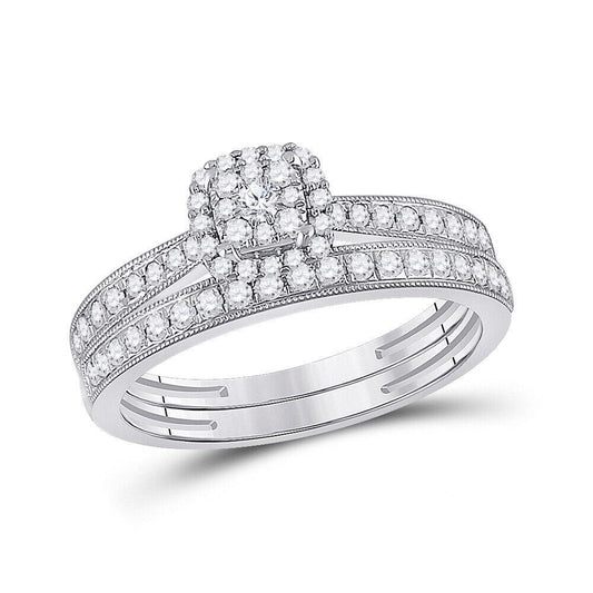 0.50 Cttw Round Diamond Square Bridal Wedding Ring Band Set 10k White Gold