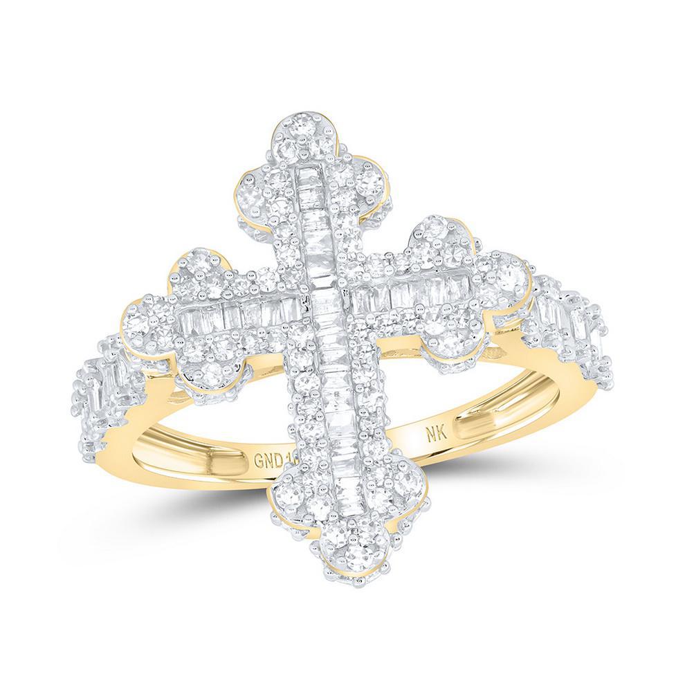 0.87 Cttw Diamond Baguette Cross Womens Ring 10k Yellow Gold