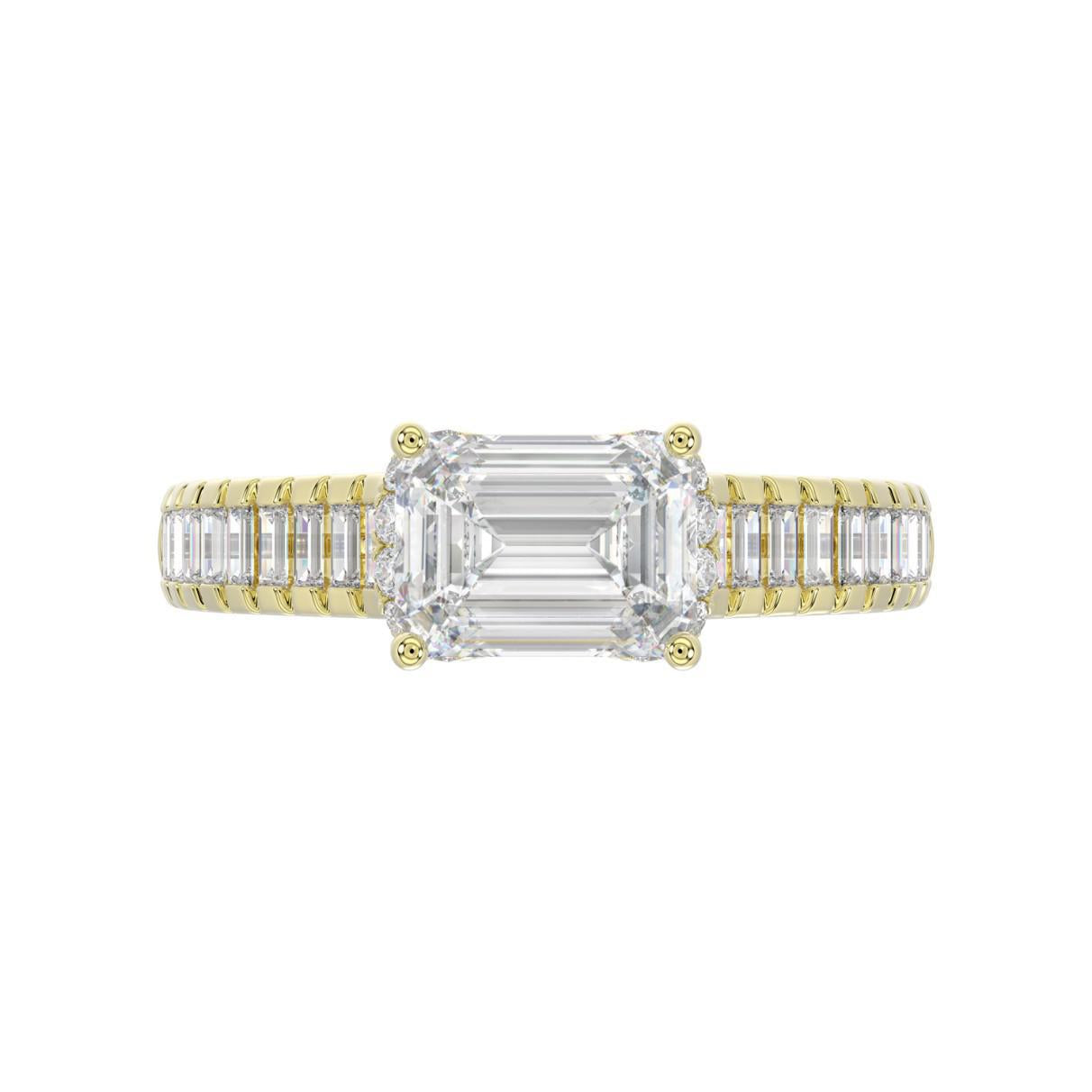 3.00 cttw Lab Grown Diamond Horizontal Emerald Engagement Ring 14k Yellow Gold