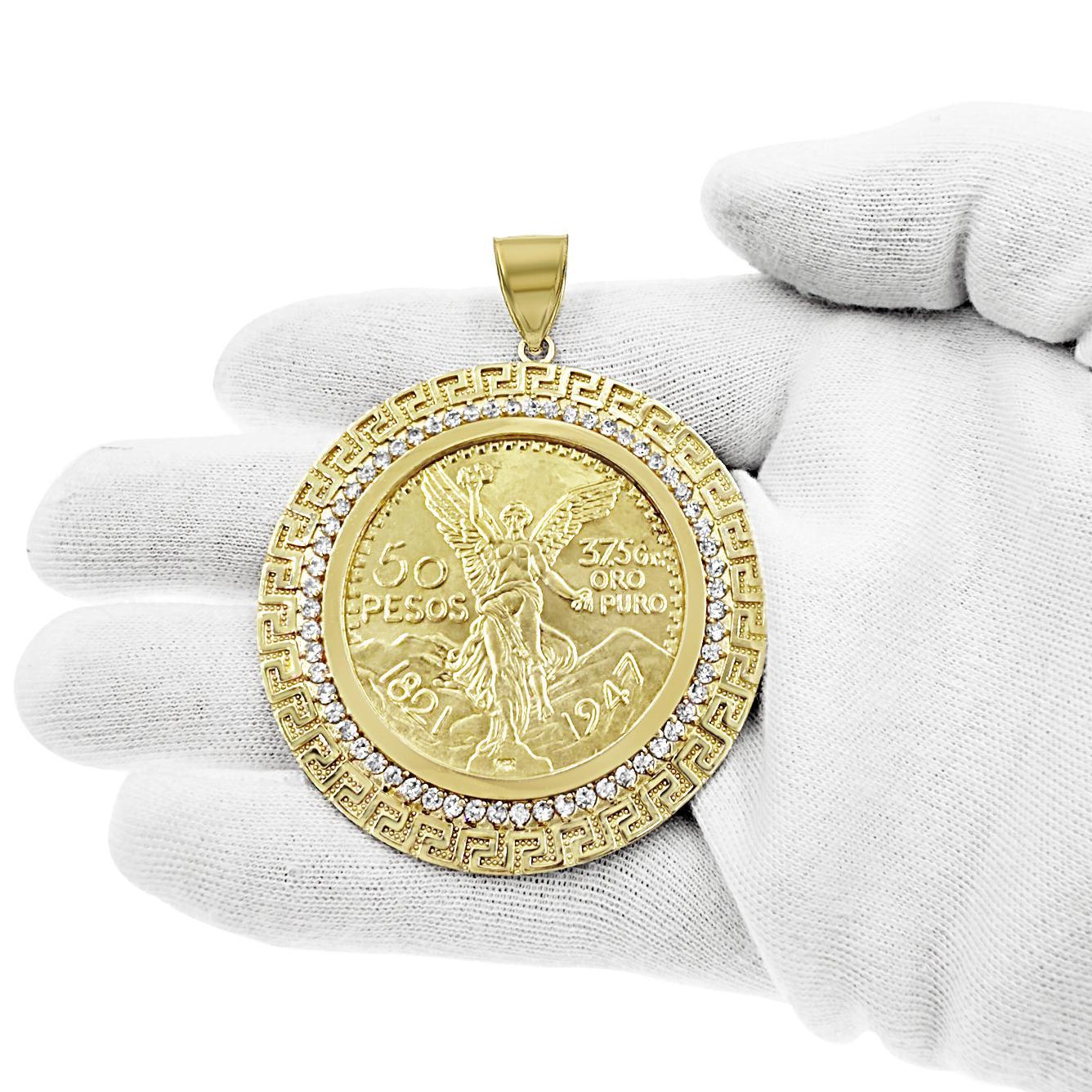 Real 14k Gold Solid Mexican Centenario 50 Pesos 1947 Coin Pendant