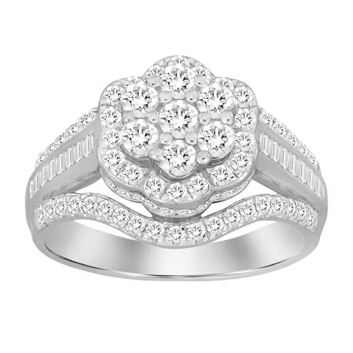 1 cttw Round Diamond Flower Cluster Womens Ring 10k White Gold