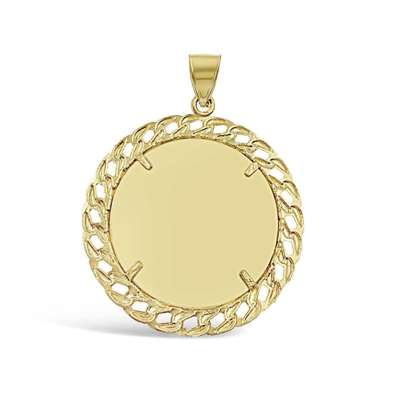 10K Yellow Gold Round Memory Picture Photo Frame Pendant Cuban Link Bezel