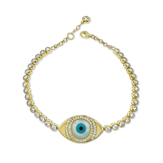 10k Yellow Gold Evil Eye Protection CZ Tennis Bracelet
