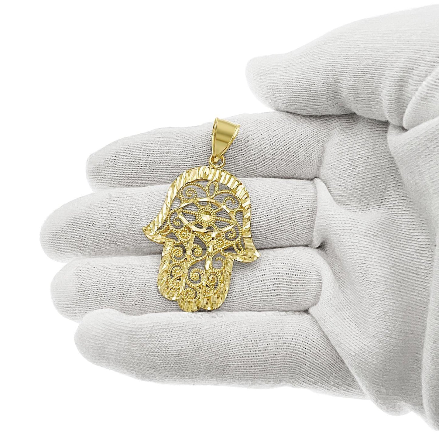10k Yellow Gold Hand Palm Pendant Charm 1.8 inch