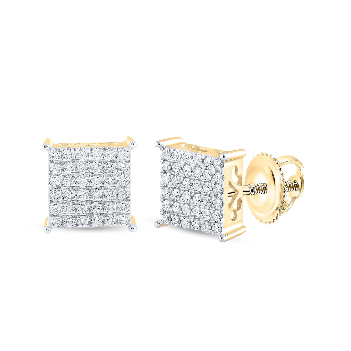 0.51ctw Diamond Square Stud Earrings 10k Yellow Gold Screw Back Mens