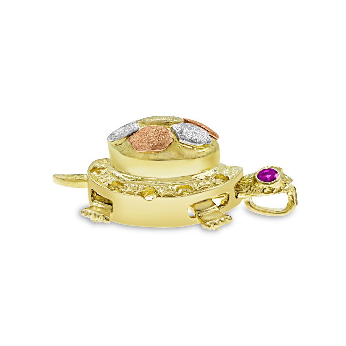 10K Tri Color Gold Turtle Pendant Charm