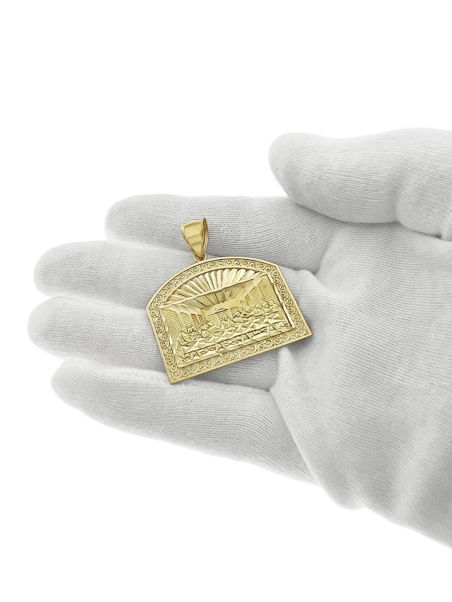 10k Yellow Gold Last Supper Pendant Men Charm 1.6"