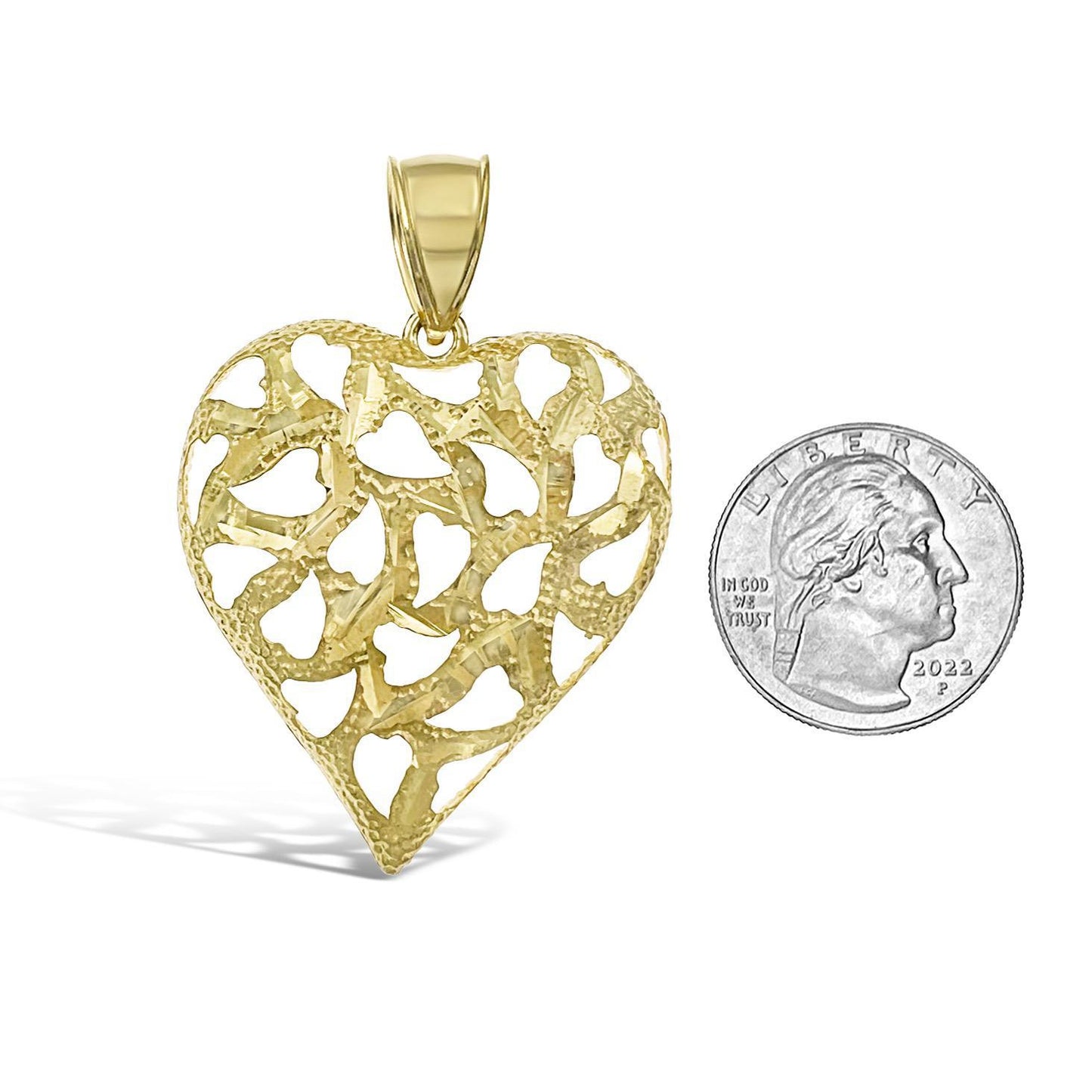 Heart Pendant Real 10k Yellow Gold Love Charm 1.7"