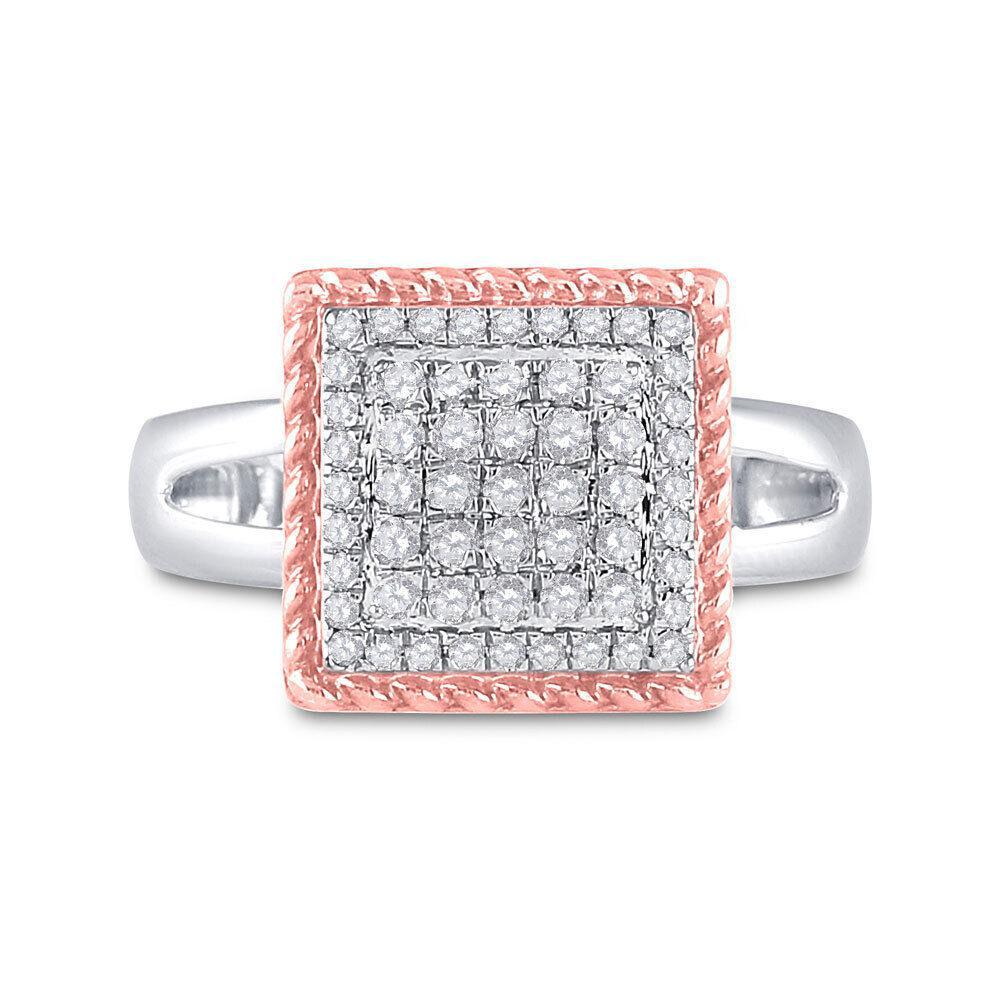 0.33 Cttw Round Diamond Rope Square Cluster Ring 10k Two Tone Gold