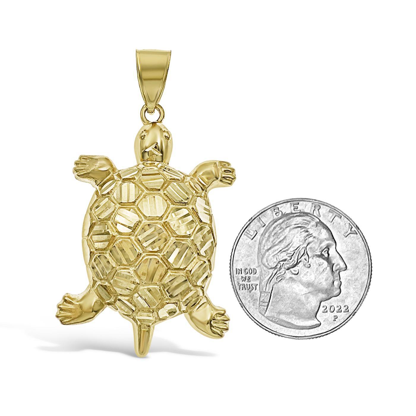 Turtle Charm Pendant 10k Yellow Gold 2 inch
