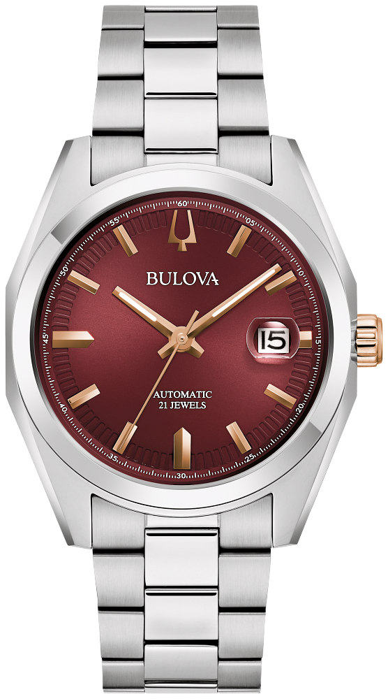 Bulova Surveyor Automatic Burgunday Dial Mens Watch 98B422