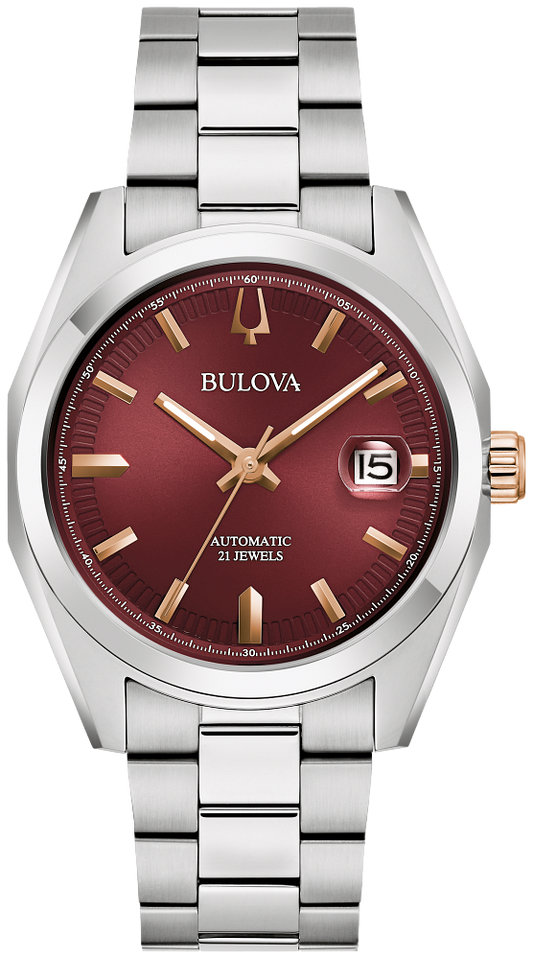 Bulova Surveyor Automatic Burgunday Dial Mens Watch 98B422
