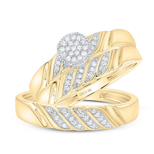 Diamond Cluster Matching His Hers Wedding Set Sterling 925 Silver Gold Tone