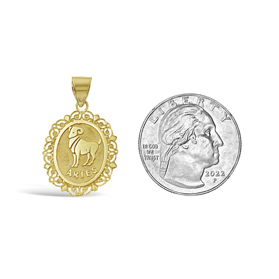 14k Yellow Gold Aries Pendant Zodiac Star Sign Charm 1 inch