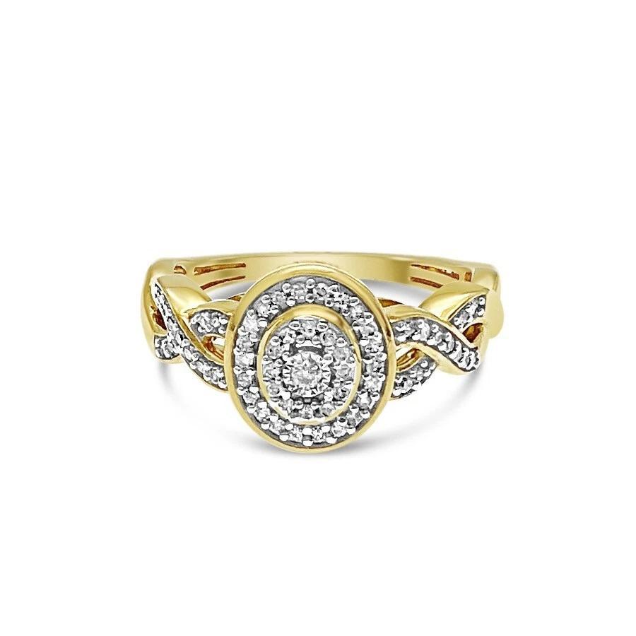 Diamond Engagement Oval Cluster Ring Twisted Band 10k Yellow Gold