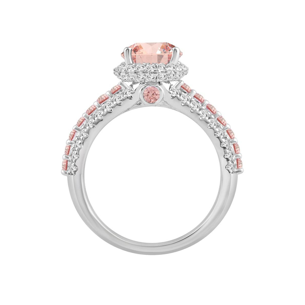 3.25 cttw Lab Grown Pear Pink Diamond Teardrop Halo IGI Engagement Ring 14k Gold