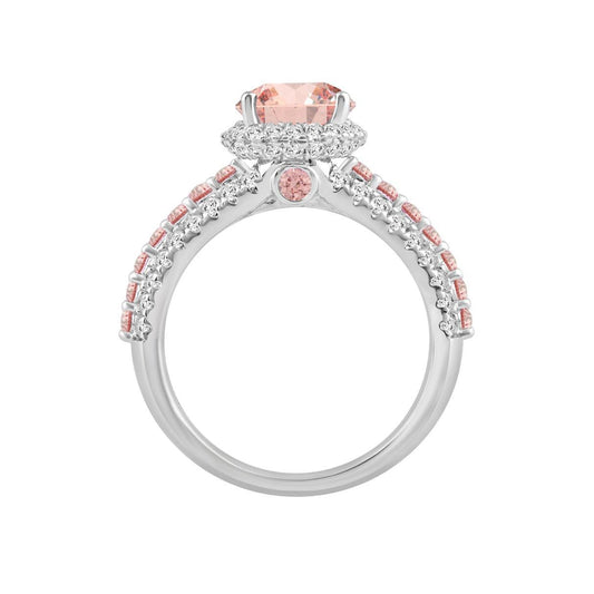 3.25ctw Diamond Lab Grown Pink Pear Halo Engagement Ring 14K White Gold