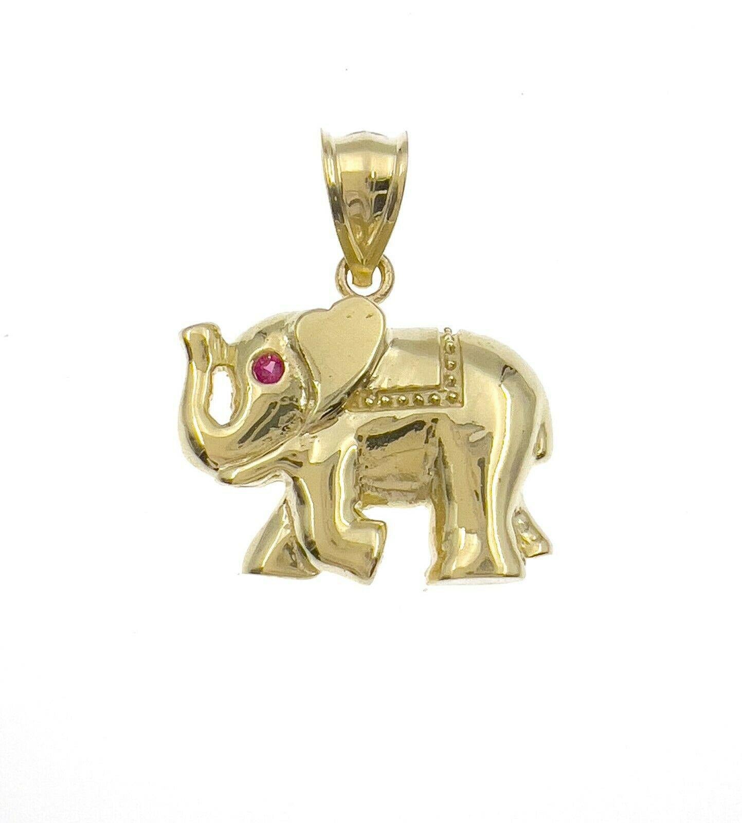 Elephant Pendant Lucky Charm 10k Yellow Gold 1 inch