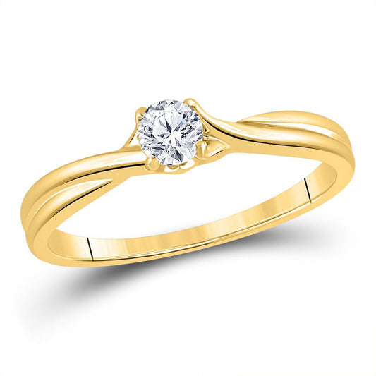 0.25ct Diamond Solitaire Engagement Ring 14K Yellow Gold Womens Twisted Band