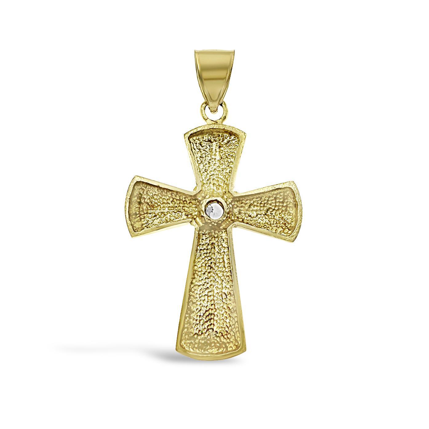 Cross Pendant Charm Real 10k Yellow Gold CZ 1.5 inch