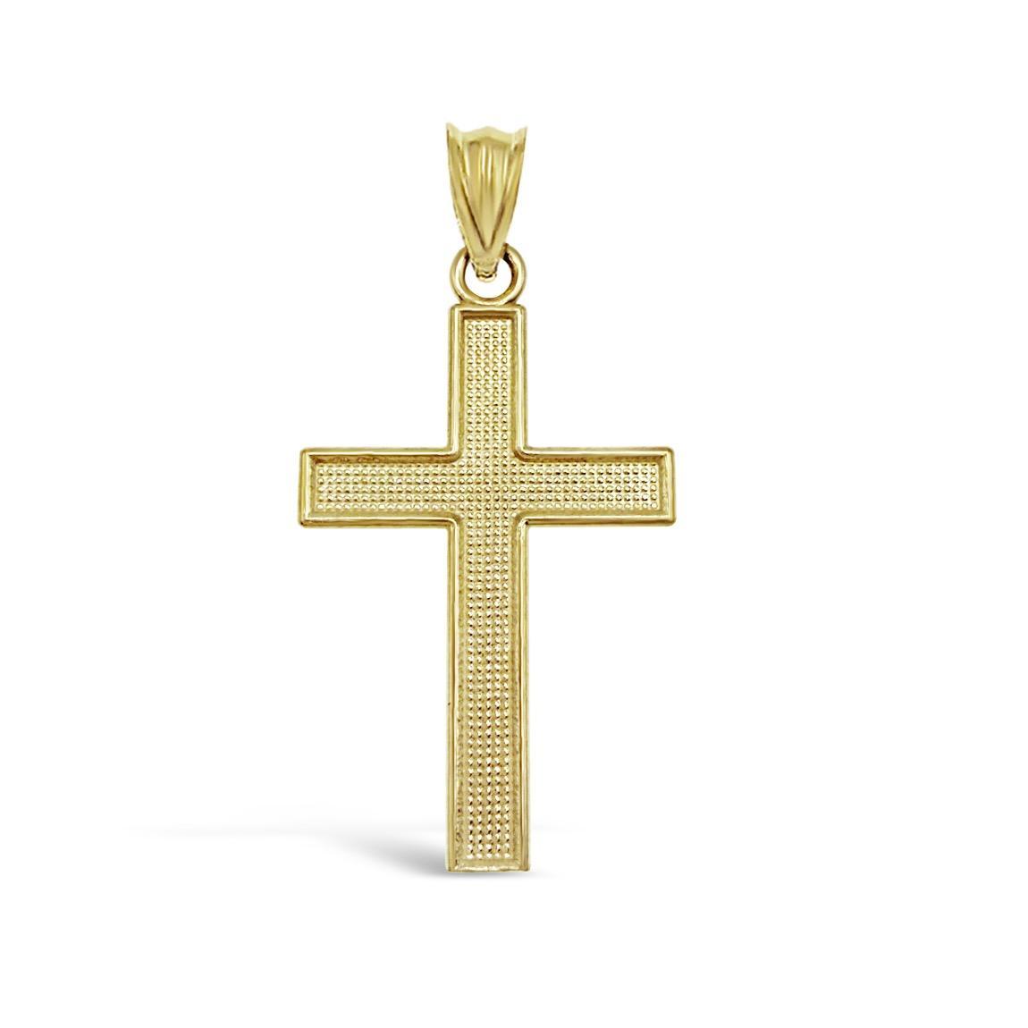10K Yellow Gold Cross Pendant Textured Religious Charm 1.3"