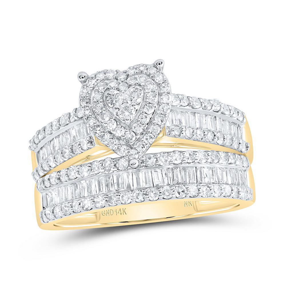 1.75 Cttw Baguette Diamond Heart Trio Wedding His Hers Set Ring 14k Yellow Gold