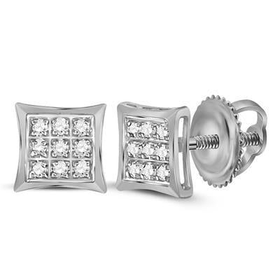 Diamond Square Mens Earrings Stud 925 Sterling Silver Screw Back