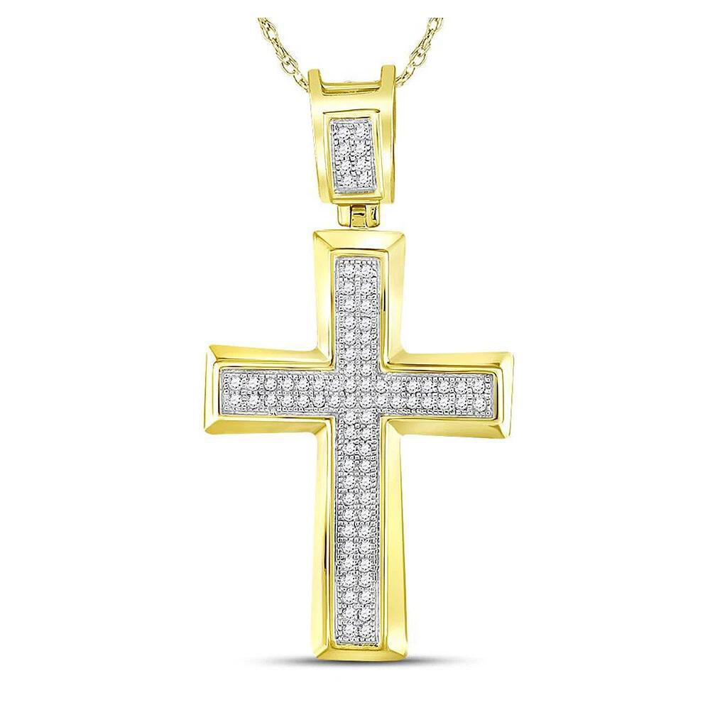 10k Yellow Gold Mens Diamond Cross Charm Pendant 1/6Cttw