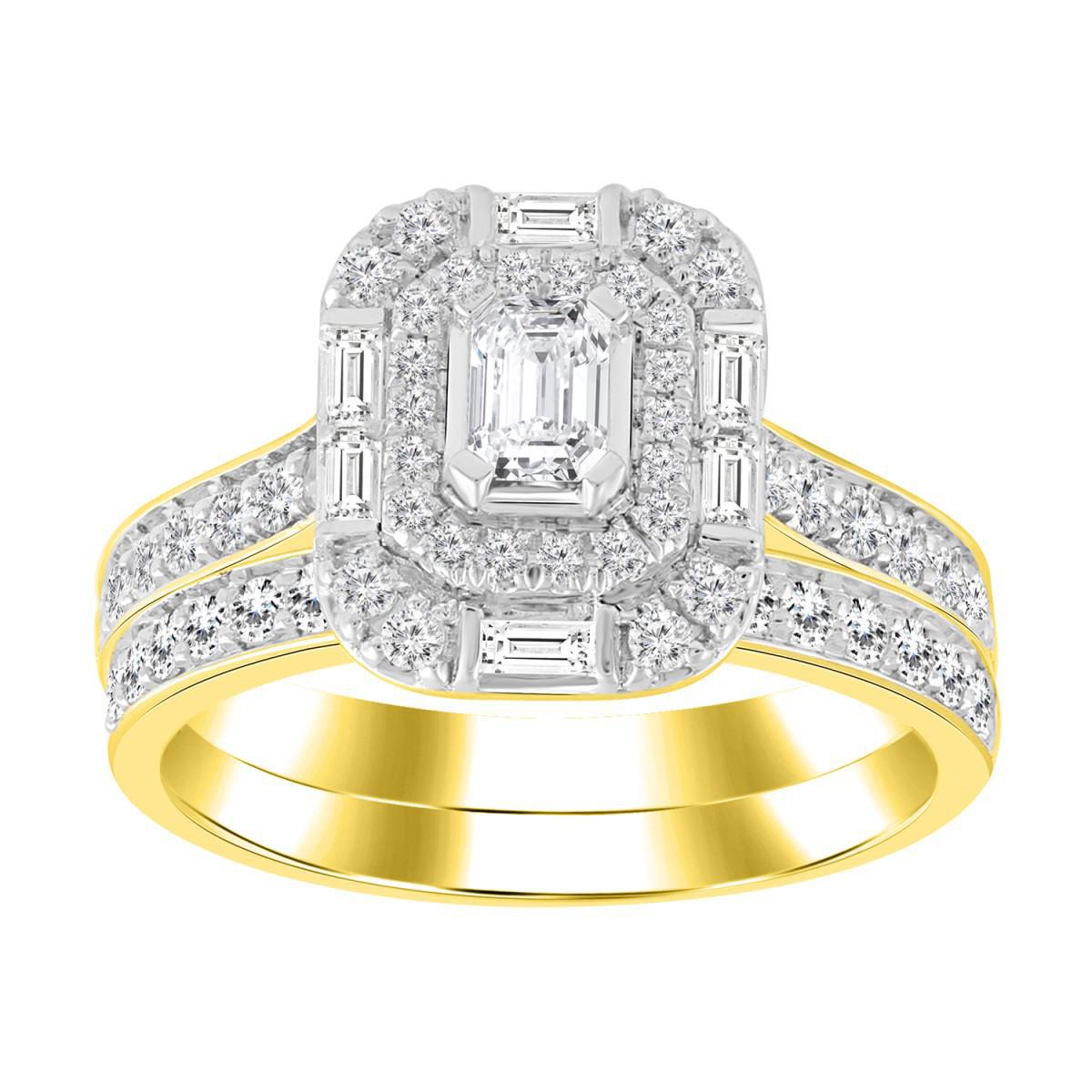 1cttw Emerald Baguette Diamond Cushion Bridal Wedding Ring Set 14k Yellow Gold