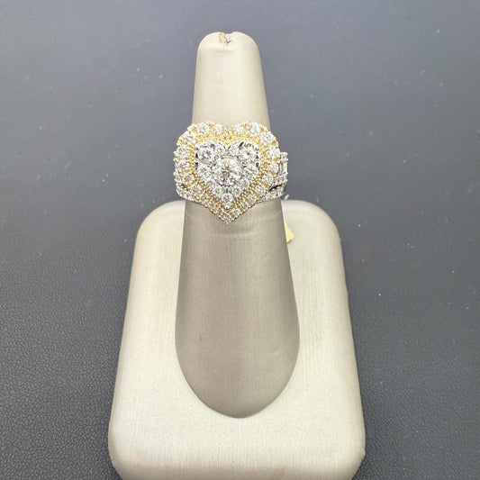 2ctw Diamond Heart Halo Baguette Wedding Ring Set 10K Yellow Gold