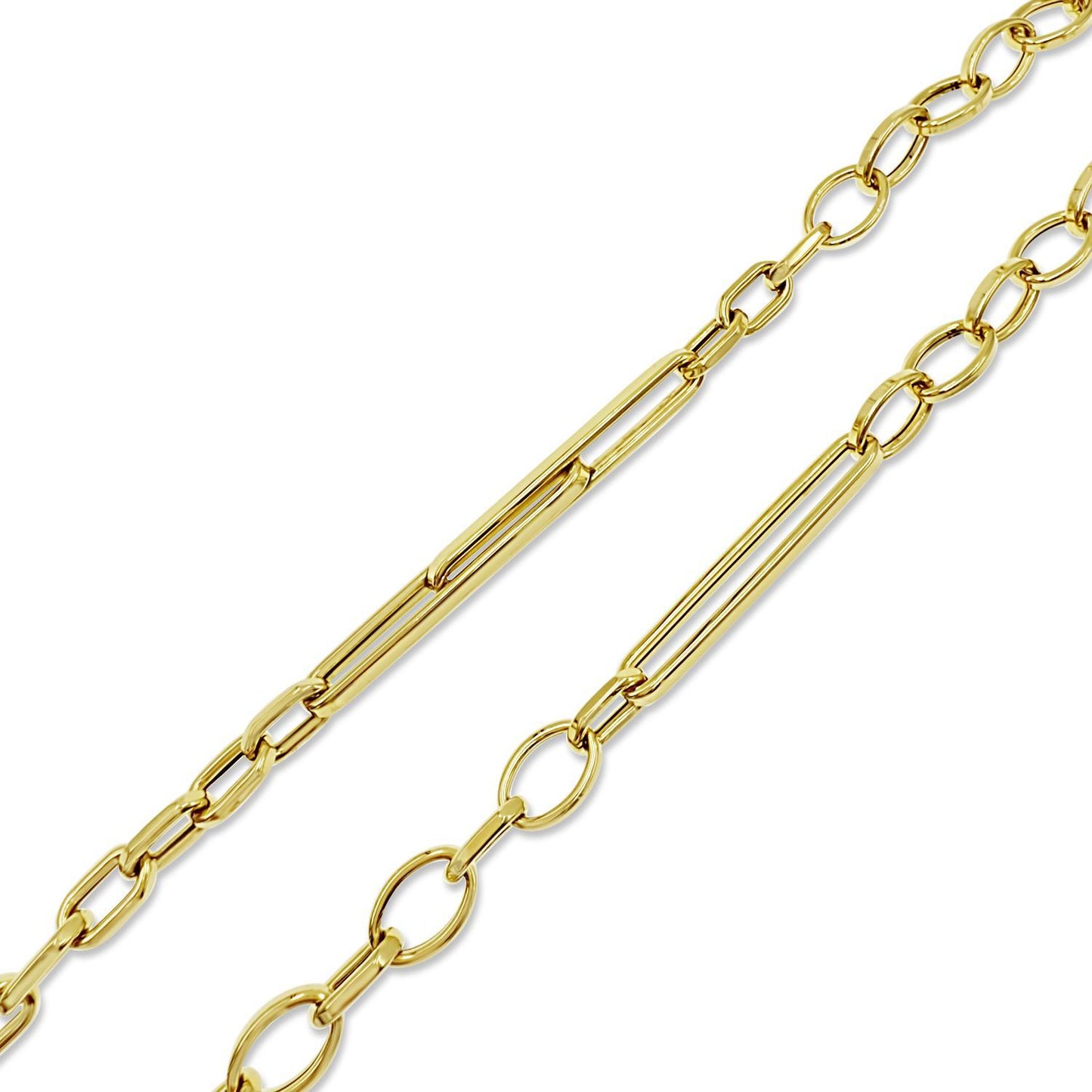 14k Yellow Gold Paperclip Chain Necklace Chunky Mixed Link Toggle