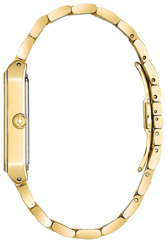 Bulova Quadra Diamonds Rectangle Gold Dial Mens Watch 97D120