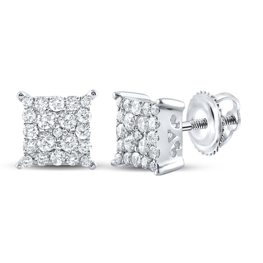 0.25ctw Diamond Stud Earrings 10K White Gold Square Cluster Mens Screw Back