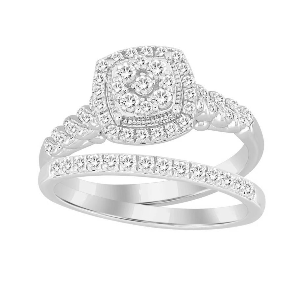 0.50cttw Round Diamond Cushion Wedding Bridal Ring Set 10k White Gold