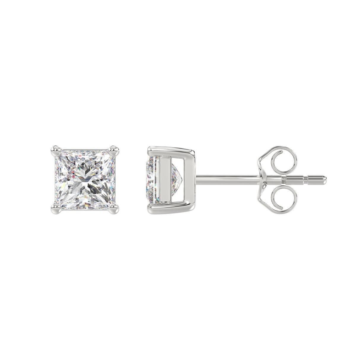 2 ct Lab Grown Princess Diamond Solitaire Stud Earrings 14k Gold Screw Back
