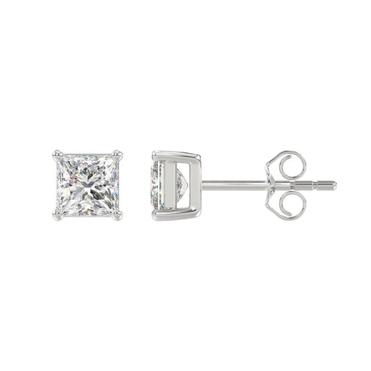 2ct Lab Grown Princess Diamond Solitaire Stud Earrings 14k White Gold